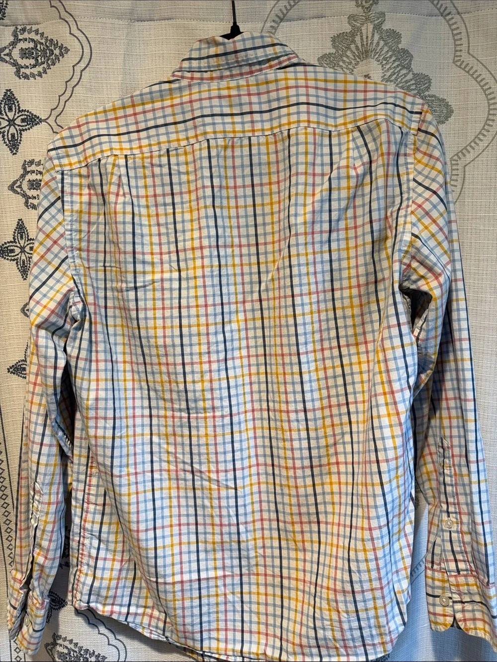 J. Crew Men's White Plaid Button-Down Shirt with Blue, Yellow & Red Checks